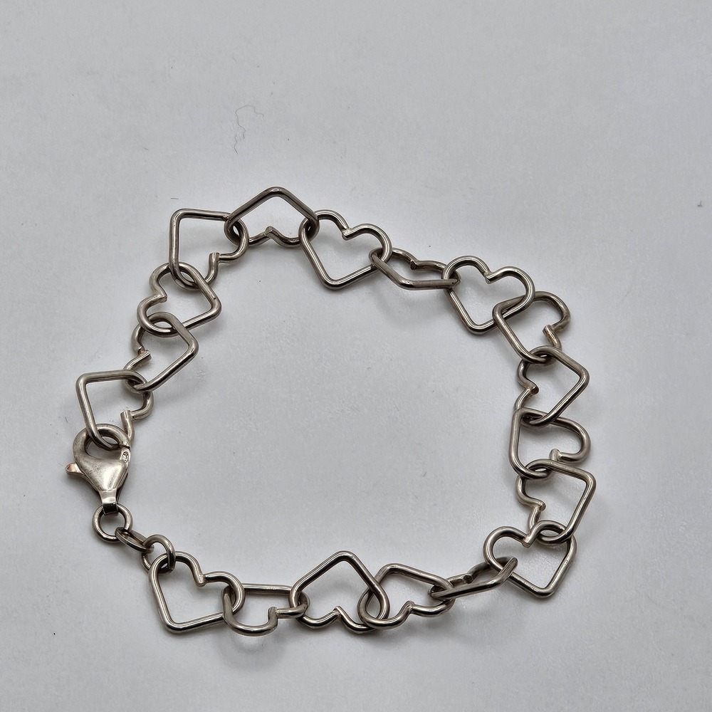 Vintage 925 Sterling Silver Connected Open Heart Link Bracelet - Italy